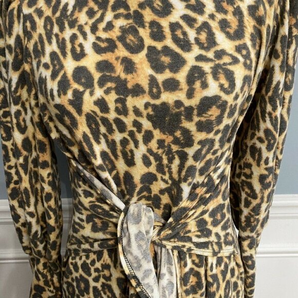 Raw Edge Leopard Print Dress Shift Size Small Tie Front - Picture 3 of 8